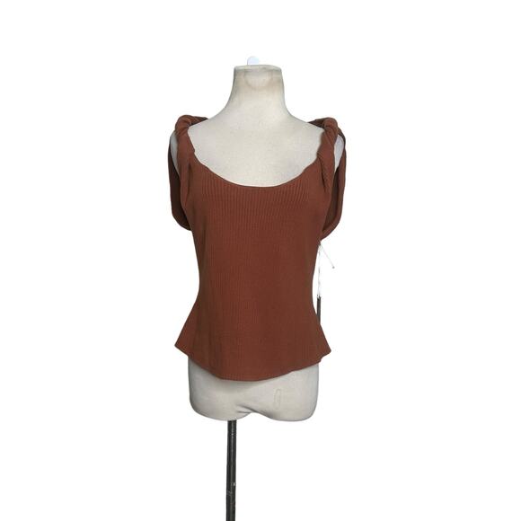 Good American Twisted Strap Brown Ribbed Knit Tank Top size 5/6 - 2XL - Picture 11 of 13